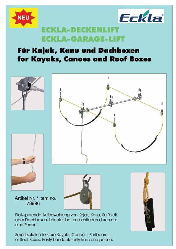 Aide Au Stockage En Support Plafond Pour Kayak - GARAGE LIFT - ECKLA 2 Aide Au Stockage En Support Plafond Pour Kayak - GARAGE LIFT - ECKLA – Image 2